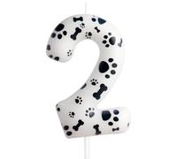 Cxryrzhe Bougie d'anniversaire 2e anniversaire en forme de patte de chien - Décoration de gâteau - Fournitures de fête - Imprimé blanc - Décoration pour enfants garçons et filles