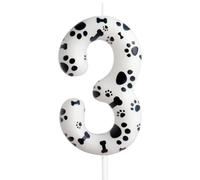 Cxryrzhe Bougie d'Anniversaire du 3e Anniversaire Numéro 3 Décoration de Gâteau - Décoration de Gâteau sur le Thème de l'Empreinte de Patte de Chien pour la Décoration de Fête des Enfants Garçon Fille