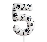 Cxryrzhe Bougie d'anniversaire du 5e anniversaire Numéro 5 Décoration de gâteeau Empreinte de patte de chien blanc Thème Décoration de gâteau pour décoration de fête pour garçon fille Fournitures