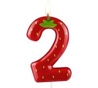 Cxryrzhe Bougie en forme de chiffre 2 à la fraise, décoration de gâteau d'anniversaire moderne sur le thème des fruits, non parfumée, bougie fantaisie