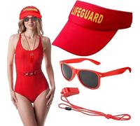 CXWFLM Lifeguard Costume 3 pièces - Tenue unisexe avec lunettes de soleil, sifflet et chapeau - Parfait pour carnaval, JGA, fête à thème - Accessoire de sauvetage pour adultes, hommes et femmes