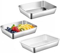 CXWFLM Lot de 3 bols à paner en acier inoxydable - Rectangulaires - 25 × 19 × 5 cm - Avec couvercle - Idéal comme route de panure pour escalopes, viande et poisson - Robuste et passe au lave-vaisselle