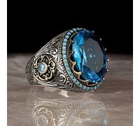 CXWK Bague Turque rétro Faite à la Main pour Hommes Vintage Double épées Anneaux en Zircon Noir Punk à la Mode Islamique Religieux Musulman Bijoux