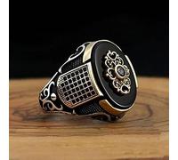 CXWK Bague Turque rétro Faite à la Main pour Hommes Vintage Double épées Anneaux en Zircon Noir Punk à la Mode Islamique Religieux Musulman Bijoux