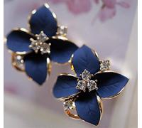 CXWK Bijoux Fantaisie en Trois Dimensions Mat Oreille Clip Fleurs Bleues Cristal Fleur Boucles d'oreilles perforé Femme élégante Boucle d'oreille