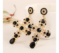 CXWK Vintage Noir Rose Cristal Croix Boucles d'oreilles pour Les Femmes Baroque bohème Grandes Longues Boucles d'oreilles Bijoux