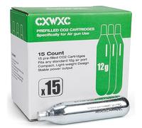 CXWXC Capsules de CO2 8 g/12 g, Capsules de CO2 de Haute pureté, boîtier en Acier, sans Huile et Anti-Fuite, système Click-Lock sans Filetage,pour appareils à Pression d'air et (12 g - 15 pièces)