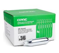 CXWXC Capsules de CO2 8 g/12 g, Capsules de CO2 de Haute pureté, boîtier en Acier, sans Huile et Anti-Fuite, système Click-Lock sans Filetage,pour appareils à Pression d'air et (8 g - 36 pièces)