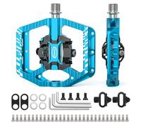 CXWXC Pédales de vélo, cliquables et Plates, avec 3 roulements, en Aluminium, 9/16", pour vélo de Route, VTT, vélo de Ville (Bleu)