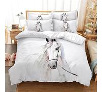 CXYXHW Parure de lit avec Housse de Couette Cheval 3 pièces Impression 3D Animaux Motif Cheval Microfibre avec taie d'oreiller pour Adolescents Enfants (G, 200x200cm)