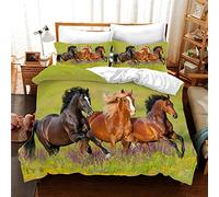 CXYXHW Parure de lit avec Housse de Couette Cheval 3 pièces Impression 3D Animaux Motif Cheval Microfibre avec taie d'oreiller pour Adolescents Enfants (C, 200x200cm)
