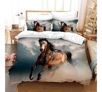 CXYXHW Parure de lit avec Housse de Couette Cheval 3 pièces Impression 3D Animaux Motif Cheval Microfibre avec taie d'oreiller pour Adolescents Enfants (A, 200x200cm)