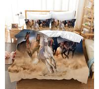 CXYXHW Parure de lit avec Housse de Couette Cheval 3 pièces Impression 3D Animaux Motif Cheval Microfibre avec taie d'oreiller pour Adolescents Enfants (F, 220x240cm)