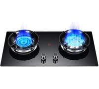 CXYZM Table de cuisson à gaz propane, 2 brûleurs, double brûleur en verre trempé avec allumage automatique pour le camping, cuisine intégrée ou utilisation sur un établi