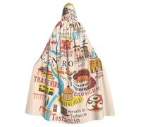 Cxzmnba Cape à capuche unisexe avec carte de Rome avec monuments Illus pour cosplay, Halloween, robe de soirée
