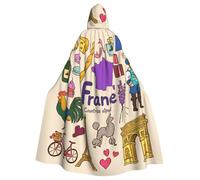 Cxzmnba Cape à capuche unisexe avec symboles de la culture de la France pour cosplay, Halloween, robe d'uniforme pleine longueur