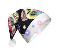 Cxzmnba Chapeau de Noël à LED en forme de crânes en sucre, bonnet de Père Noël lumineux unisexe pour adultes, cadeau de vacances et de Nouvel An