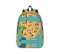 Cxzmnba Illustra Sac à dos avec motif carte d'Espagne avec sangle réglable, parfait pour le travail, les voyages, l'université, sac tendance, Noir , S, Classique