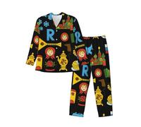 Cxzmnba Pyjama 2 pièces à manches longues avec symboles culturels russes pour homme, coupe décontractée, taille S à XXL, Noir , L