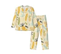 Cxzmnba Pyjama 2 pièces à manches longues pour homme, coupe décontractée, motif ananas, tailles S à XXL, Noir , S