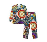 Cxzmnba Pyjama 2 pièces à manches longues pour homme, motif cercles ethniques, coupe décontractée, confortable, tailles S à XXL, Noir , S