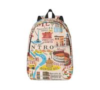 Cxzmnba Sac à dos avec sangle réglable - Motif carte de Rome avec monuments - Parfait pour le travail, les voyages, l'université, la mode, Noir , M, Classique