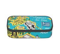 Cxzmnba Trousse à crayons avec carte de la Grèce avec mer Égée pour garçons et filles, indispensable pour la rentrée scolaire, fournitures pour étudiants, trousse à crayons, Noir , Taille unique