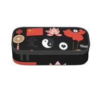 Cxzmnba Trousse à crayons avec symboles de la culture chinoise pour garçons et filles, indispensable pour la rentrée scolaire, fournitures pour étudiants, trousse à crayons, Noir , Taille unique