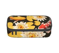 Cxzmnba Trousse à crayons Koi Carps Poisson Lotus pour garçons et filles - Essentiel pour la rentrée scolaire - Fournitures pour étudiants, Noir , Taille unique, Organiseur de sac