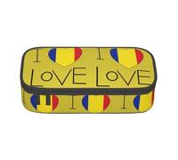 Cxzmnba Trousse en forme de cœur avec drapeau roumain pour garçons et filles, indispensable pour la rentrée scolaire, fournitures pour étudiants, trousse à crayons, Noir , Taille unique, Organiseur de
