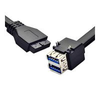 CY Câble Cord empilable double port USB 3.0 femelle Type-A DIP vers carte mère 20 broches 19 broches avec pieds fixes 50 cm