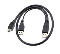 CY Câble d'alimentation et de données supplémentaire Dual Connector Type-A USB 2.0 mâle vers Mini Micro Type-B USB 5 broches mâle, compatible avec disques durs, appareils photo, lecteurs MP4 (60 cm)