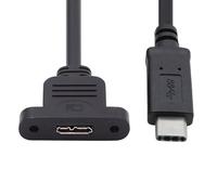 CY Câble de type C USB 3.0 USB-C mâle vers micro 3.0 type B femelle à vis de type C, câble d'extension 5 Gbit/s, 50 cm