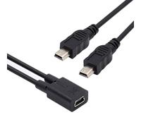 CY Câble d'extension de charge Cable Mini USB 2.0 femelle DC 5 V vers double mini USB 5 broches mâle
