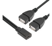 CY Câble d'extension de répartiteur Type-C USB-C femelle DC 5 V vers double USB 2.0 standard Type-A femelle Câble de charge
