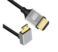 CY Câble mini HDMI 2.1 ultra fin coudé à 90 degrés HDTV 8K 4K Cordon ultra flexible ultra fin Type-A vers Type-C pour caméra HDTV 50 cm