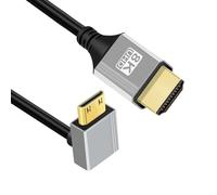 CY Câble mini HDMI 2.1 ultra fin coudé à 90 degrés HDTV 8K 4K Cordon ultra flexible ultra fin Type-A vers Type-C pour caméra HDTV 50 cm