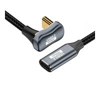 CY Câble opposé en forme de U coudé vers l'arrière USB-C USB 3.1 type C mâle vers femelle 10 Gbit/s 100 W avec manchon 200 cm