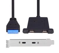 CY Câble USB 3.0 pour carte mère 19/20 broches vers USB-C Type-C double ports femelle PCI-E panneau arrière 5 Gbit/s