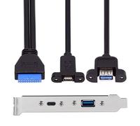 CY Câble USB 3.0 pour carte mère 19/20 broches vers USB-C Type-C et USB 3.0 double ports femelle PCI-E panneau arrière 5 Gbit/s