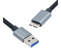 CY Câble USB 3.0 Type-A mâle vers micro 3.0 B mâle argent 5 Gbps pour disque SSD caméra données 30 cm