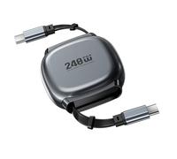 CY Câble USB-C rétractable extensible 480 Mbit/s 240 W pour ordinateur portable, téléphone, tablette, câble d'alimentation et de données Type-C mâle vers mâle (noir)