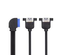 CY Câble USB3.0 à angle droit 19/20 broches vers USB 3.0 à double ports femelles à montage à vis 90 degrés 5 Gbps