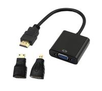 CY Noir Couleur Source HDMI vers VGA femelle câble de sortie avec micro et mini adaptateur HDMI pour vidéoprojecteur moniteur PC pour ordinateur portable