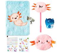 CY2SIDE Lot de 6 agendas axolotl avec serrure et clés pour filles en peluche Axolotl - Journal intime secret pour écrire, faire votre propre scrapbooking avec idée cadeau d'anniversaire pour
