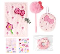 CY2SIDE Lot de 6 carnets de notes en forme de chats roses avec serrure et clés pour filles de 6 à 8 ans, nœud rose en peluche, journal intime, carnet avec porte-monnaie, stylo, autocollant et jouet