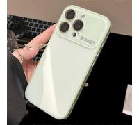(Cyan Green, iPhone 13 Pro) Luxury Crystal Glass Case for iPhone 16 to 11 Pro Max, Glossy Candy Bumper Cover in Plain Colours for Elegant Protection