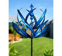 Cyan Oasis Éolienne d'extérieur de 231,1 cm - Sculptures à Vent en métal avec Piquet, moulins à Vent pour Cour, Jardin, pelouse, décoration - Bleu (68,6 x 231,1 cm (l x H)