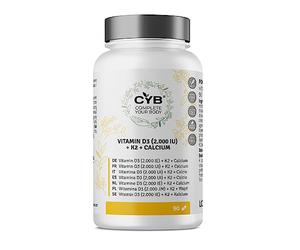 CYB | Vitamine D3 2000 IU 50µg - Vitamine K2 80µg - Calcium 500mg - 90 Comprimés pour 3 Mois - Vitamines - Supplément Multivitaminé Quotidien - Produit Végétarien - Facile à Avaler