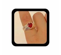 Cybche Bague vintage mignonne double cœur opale blanche demi-ouverte petits cœurs ouverts bague réglable bague de mariage cristal pierre de lune amour Wrap Finger Knuckle Bagues bijoux pour femme